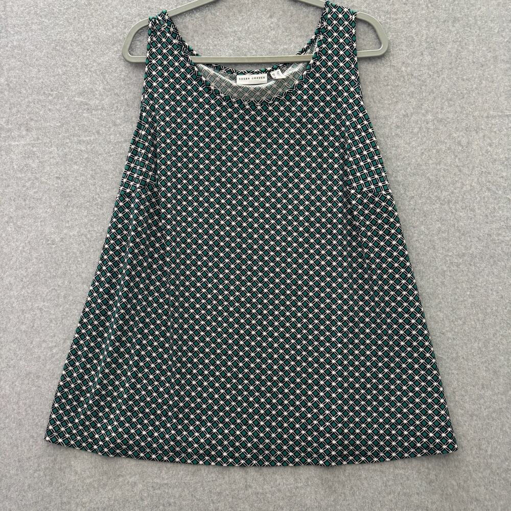 Susan Graver Liquid Knit Printed Tank Top Sz 2X Black Green Layering Office Work
